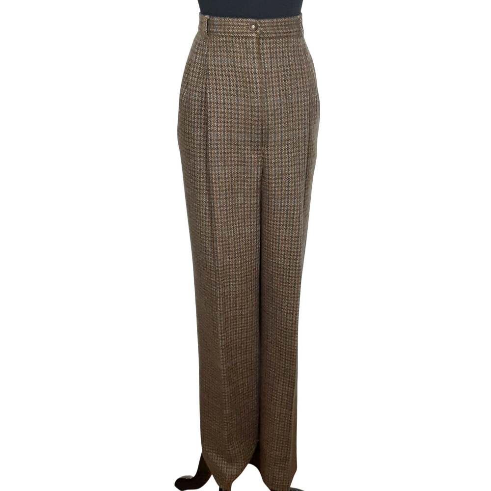 Vintage 80s 100% Wool Trousers High Rise Houndstooth Pleated Pant Equestrian 12